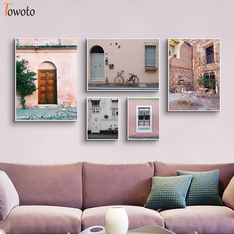 Современный деревня Розовый Настенный художественный холст картина для