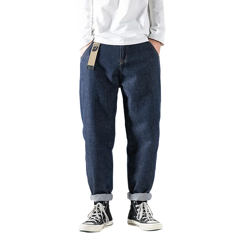 

Fashion Streetwear Men Jeans Loose Fit Retro Blue Vintage Jeans Straight Denim Pants Homme Korean Hip Hop Wide Leg Long Trousers
