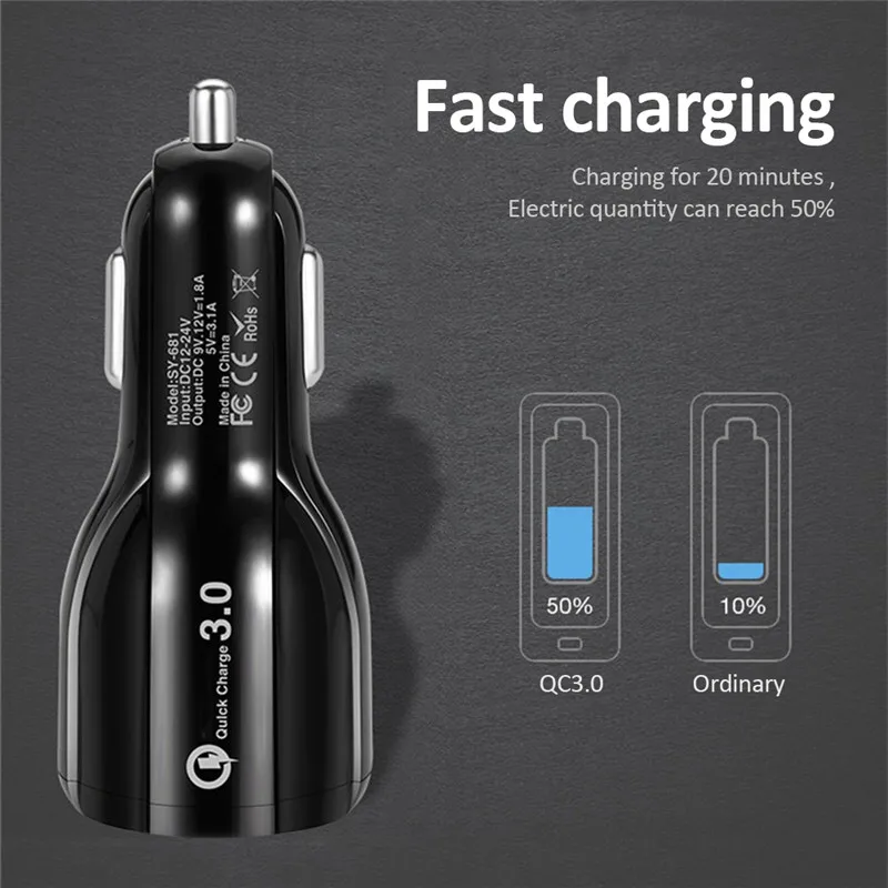 Быстрое Автомобильное зарядное устройство QC3.0 двойной USB адаптер 39 Вт