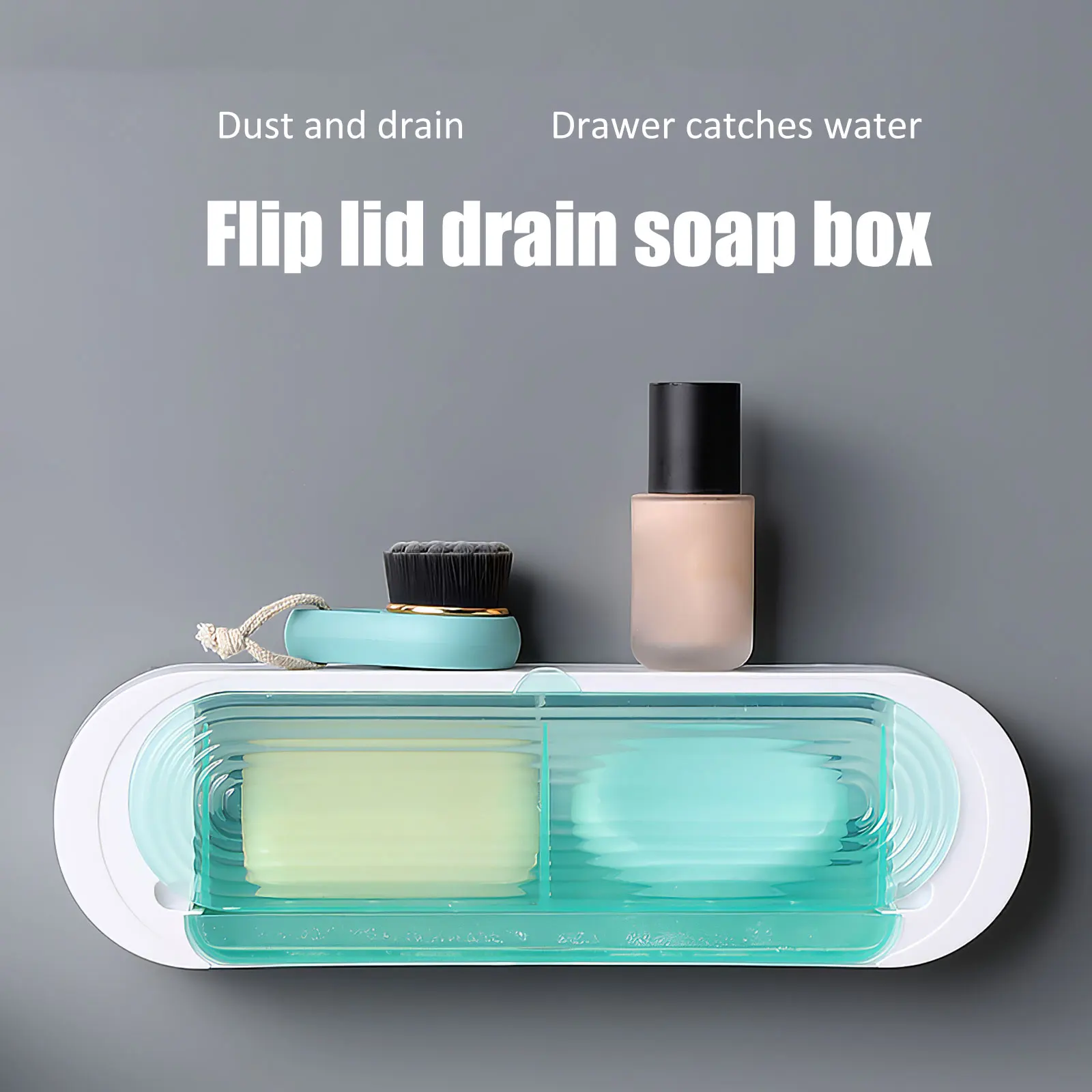 Punch Free Soap Tray Wall Mounted Rack Two Compartments Space Saving Box with Flip Lid Water Collection | Дом и сад