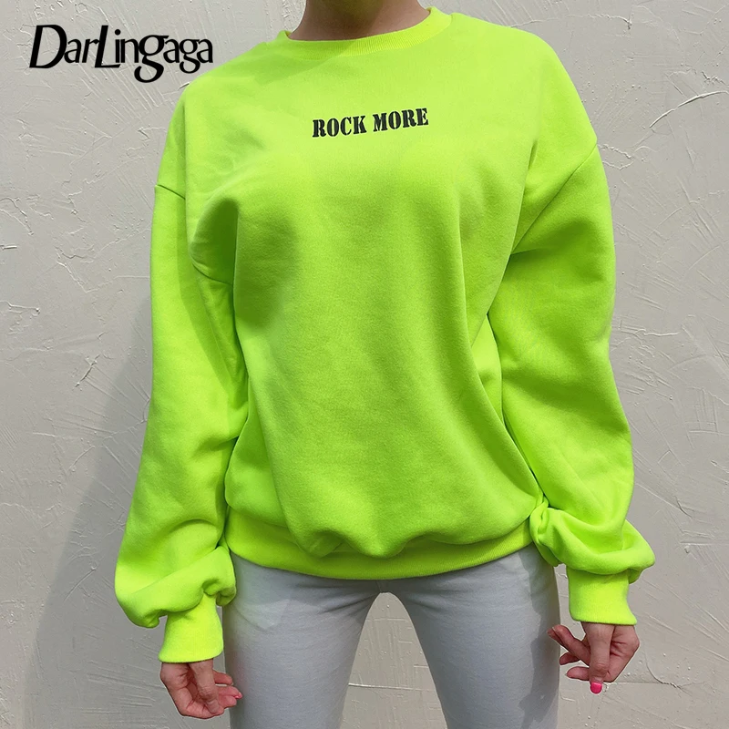 Darlingaga Autumn Winter Oversize Sweatshirt Women Loose Neon Pullover Letter Casual Women's Sweatshirts Harajuku Hoodies
