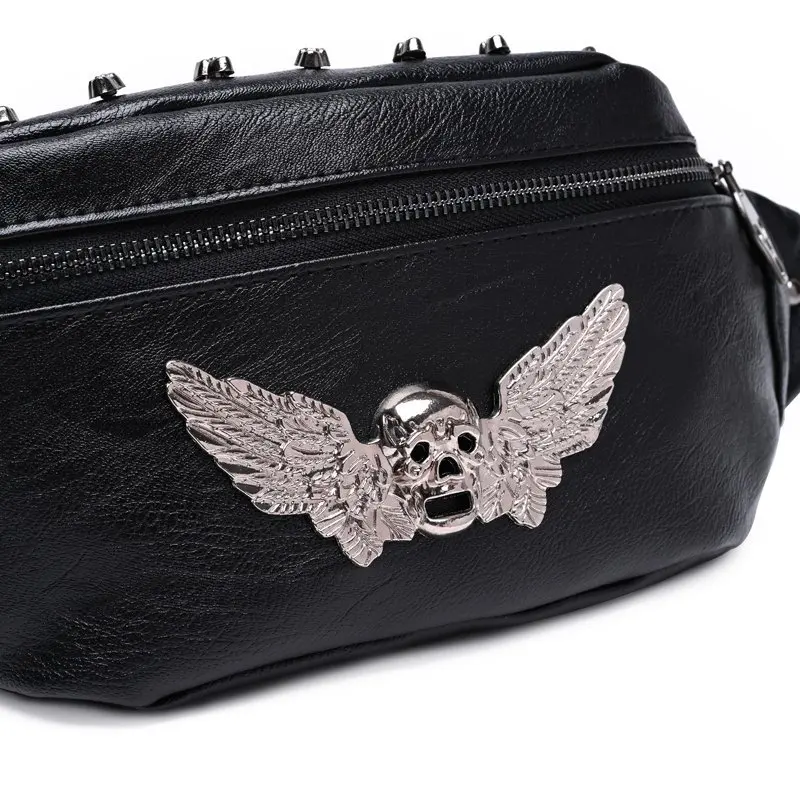 

Skull Chest Bag,Sport Waist Bag,Fanny Pack Trendy Pu Hip-hop Bags,14 Inch,Black/ Brown,Cycling Backpack