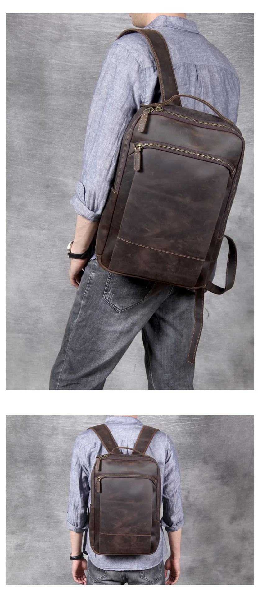Новая мужская кожаная сумка для компьютера, рюкзак Mochilas Hombre, винтажная кожаная сумка Mad Horse, кожаный рюкзак с защитой от кражи