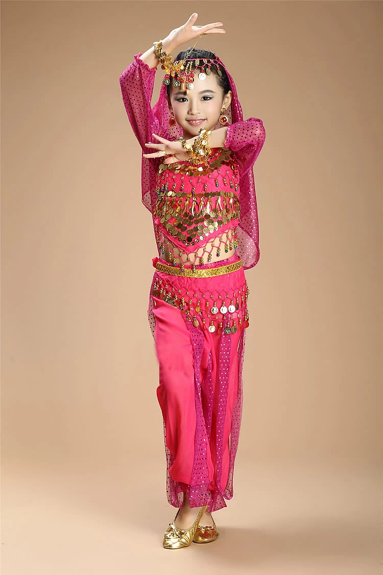 Детский костюм для танца живота с блестками и длинными рукавами|Танец живота| |