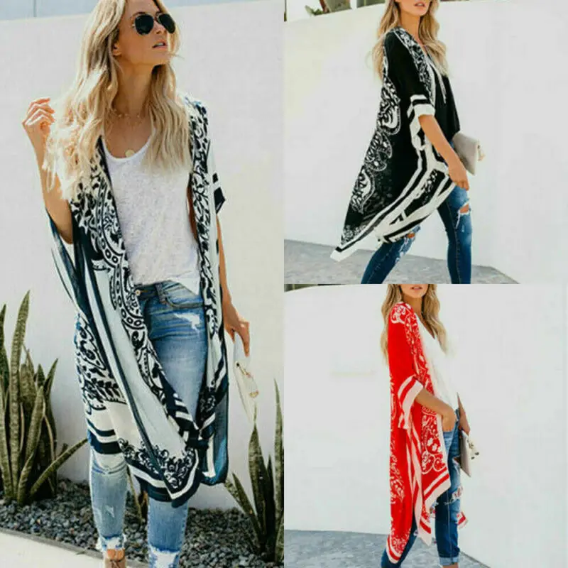 Накидка женская с цветочным принтом модная уличная кимоно в стиле бохо мягкая