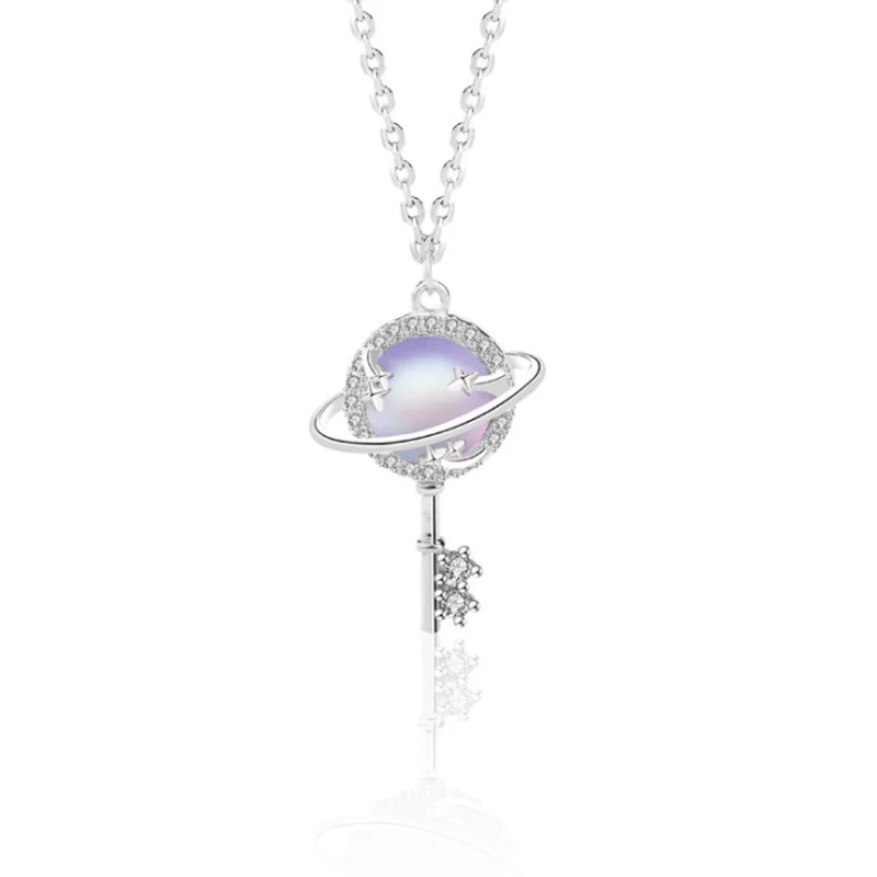 

Planet Key Design Pendant Necklaces Anti Allergy Fashion Diamond Chains Necklace For Women Personalized Fine Jewelry Accessories