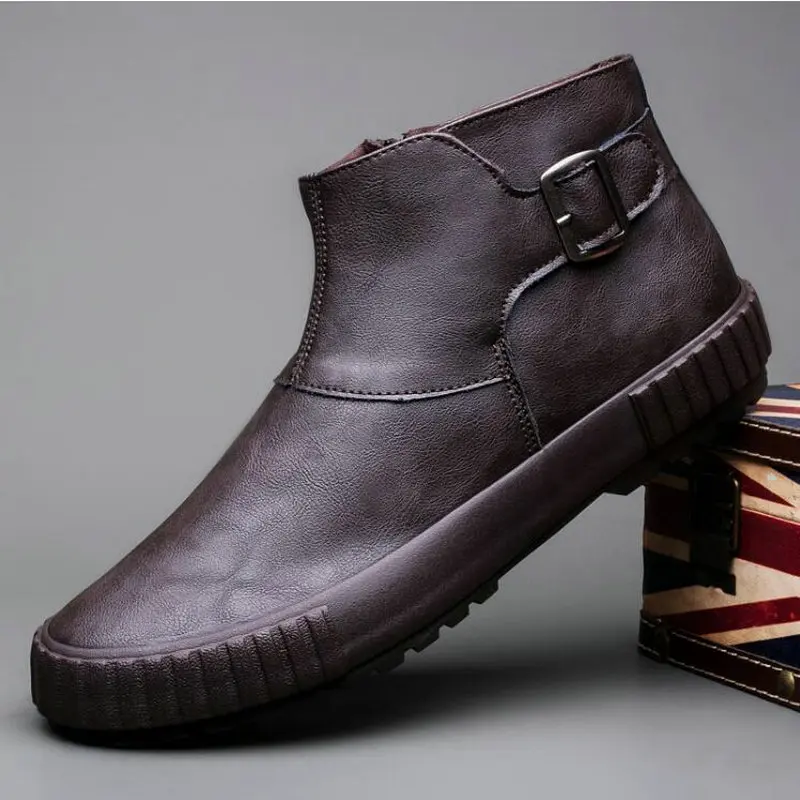 Зимняя мужская обувь модные коричневые кожаные ботинки для мужчин повседневные