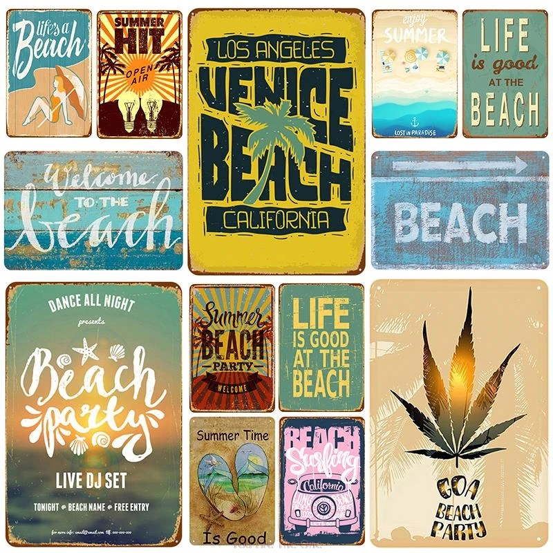 

Life Is Good At Beach Plaque Metal Tin Sign Vintage Pin Up Shabby Poster Wall Decor for Bar Pub Club Metal Signs Pub Funny Tin