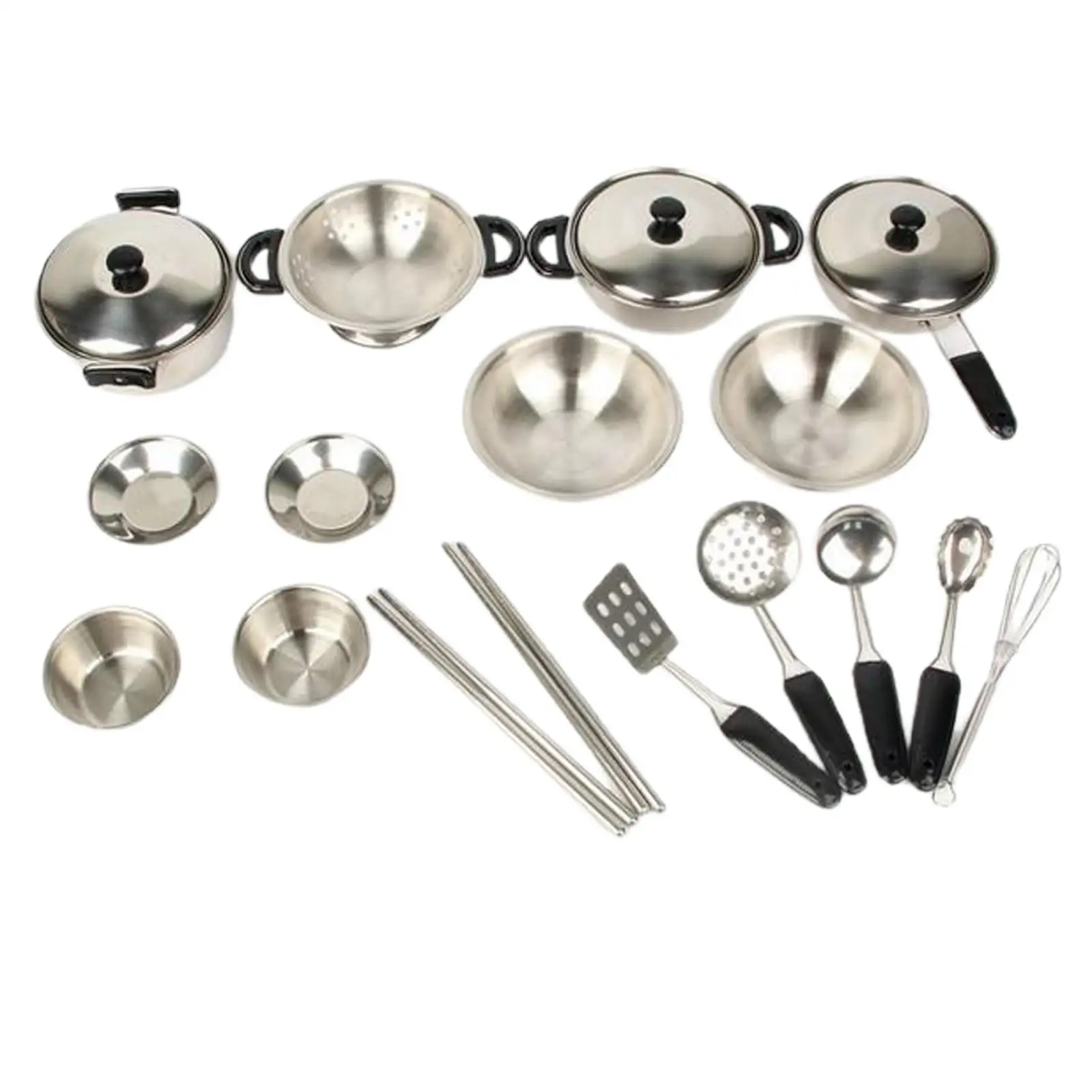 

20 Pieces Kitchen Pretend Toys, Stainless Steel Pots & Pans Playset with Accessories Matching Kids' Play Kitchen