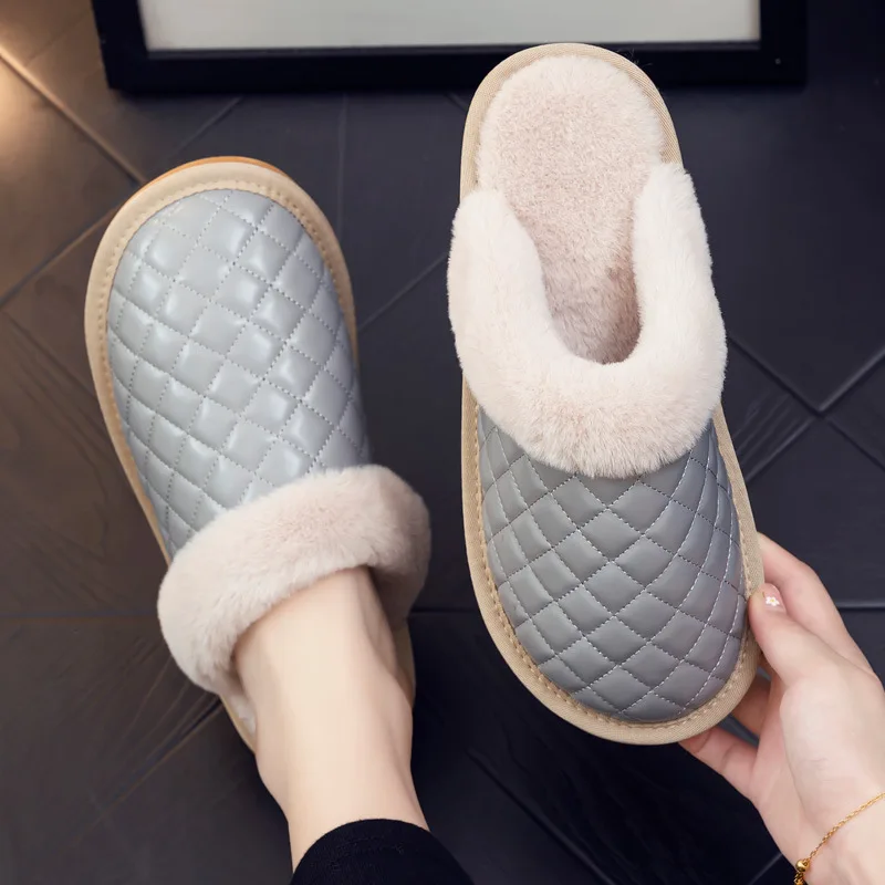 

Luxury Home Slippers Best Slippers For Men Women Plush Slippers Keep Warm Waterproof Non-slip Fur Leather Winter House Slippers