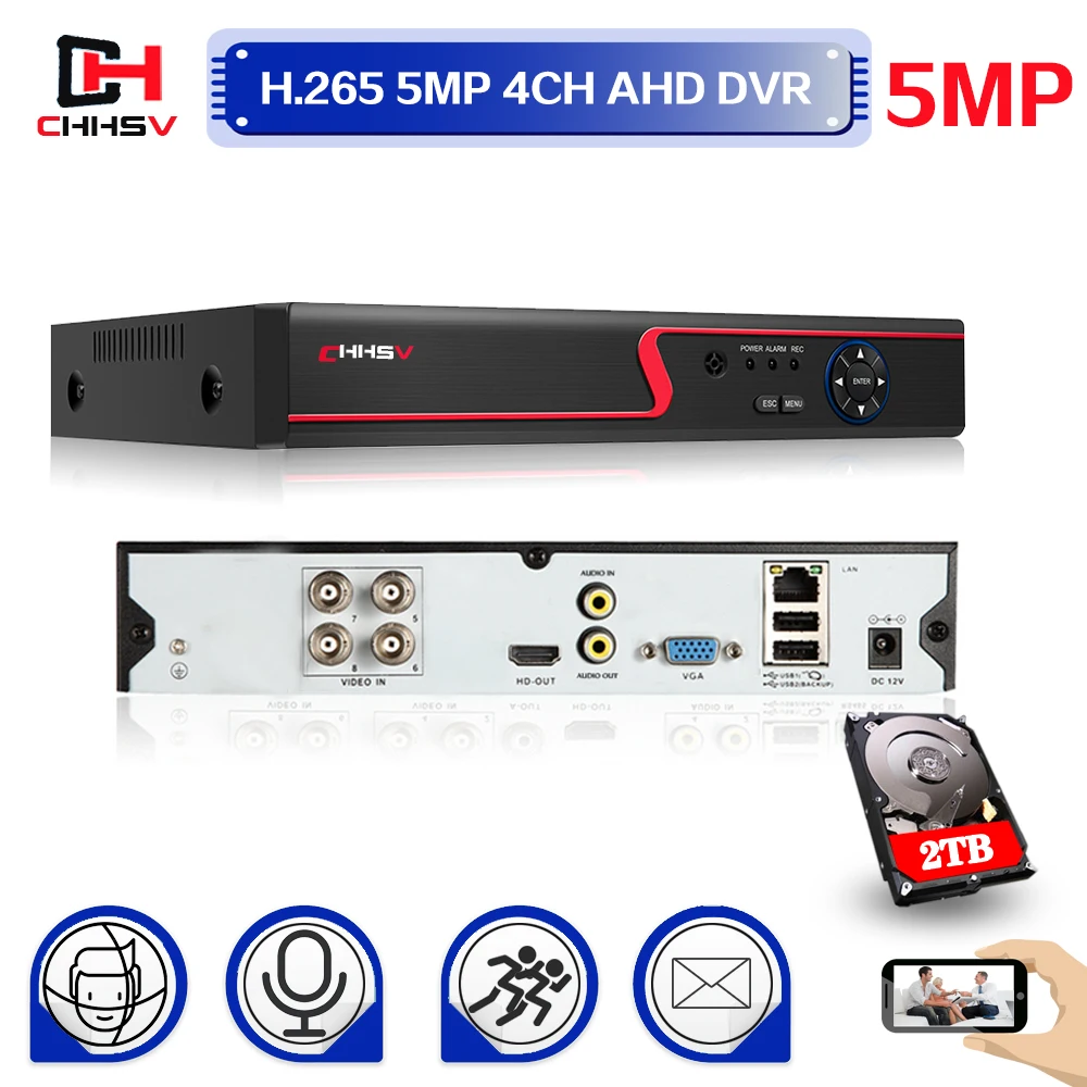 

5MP 6in1 HD TVI CVI AHD IP Security DVR 4ch Recorder H.265 Digital Video Recorder With Smart Motion Detection Playback for CCTV