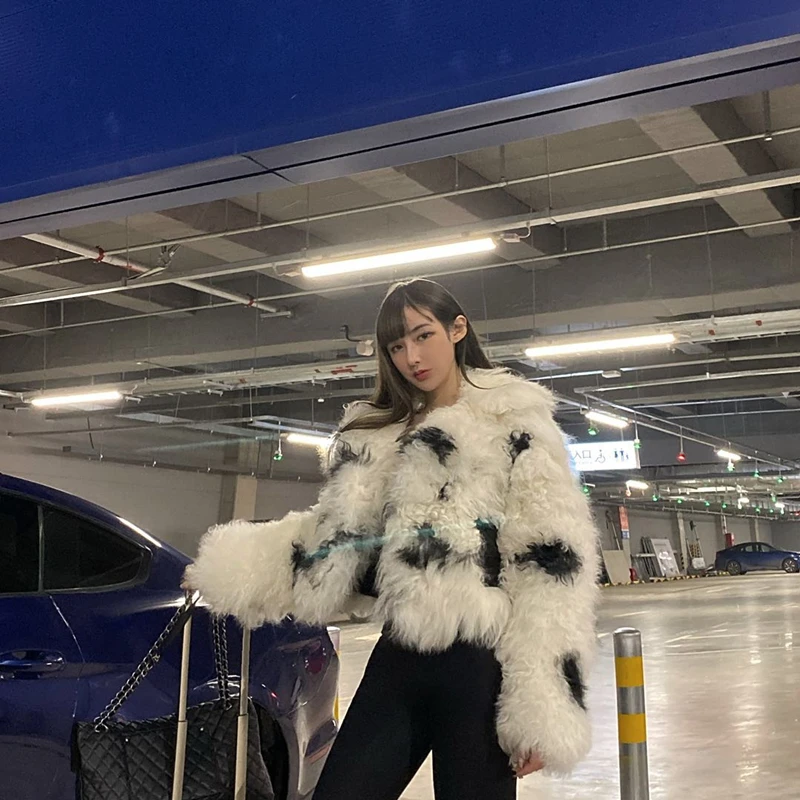 

Fur GenuineFOX Winter Coat Women Woman spots Long Fur jacket Luxury Loose Lapel Thick Warm Plus Size Oversize Female Plush coat