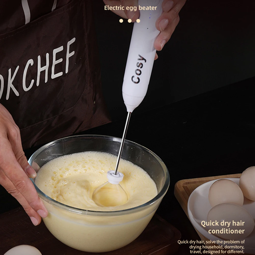 

USB Rechargeable Handheld Electric Eggbeater Automatic Milk Drink Coffee 3-Speeds Blender Frother Kitchen Cooking Tool