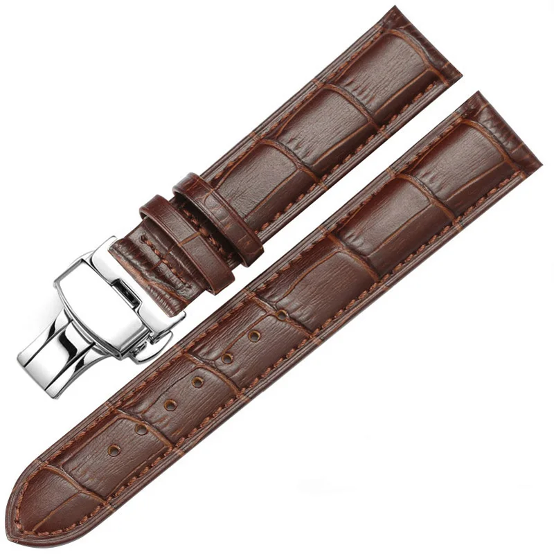 

Rosegold Butterfly Buckle Leather Strap Bamboo Leather Strap Watch Band 14mm 16mm 18mm 19mm 20mm 21mm 22mm 24mm