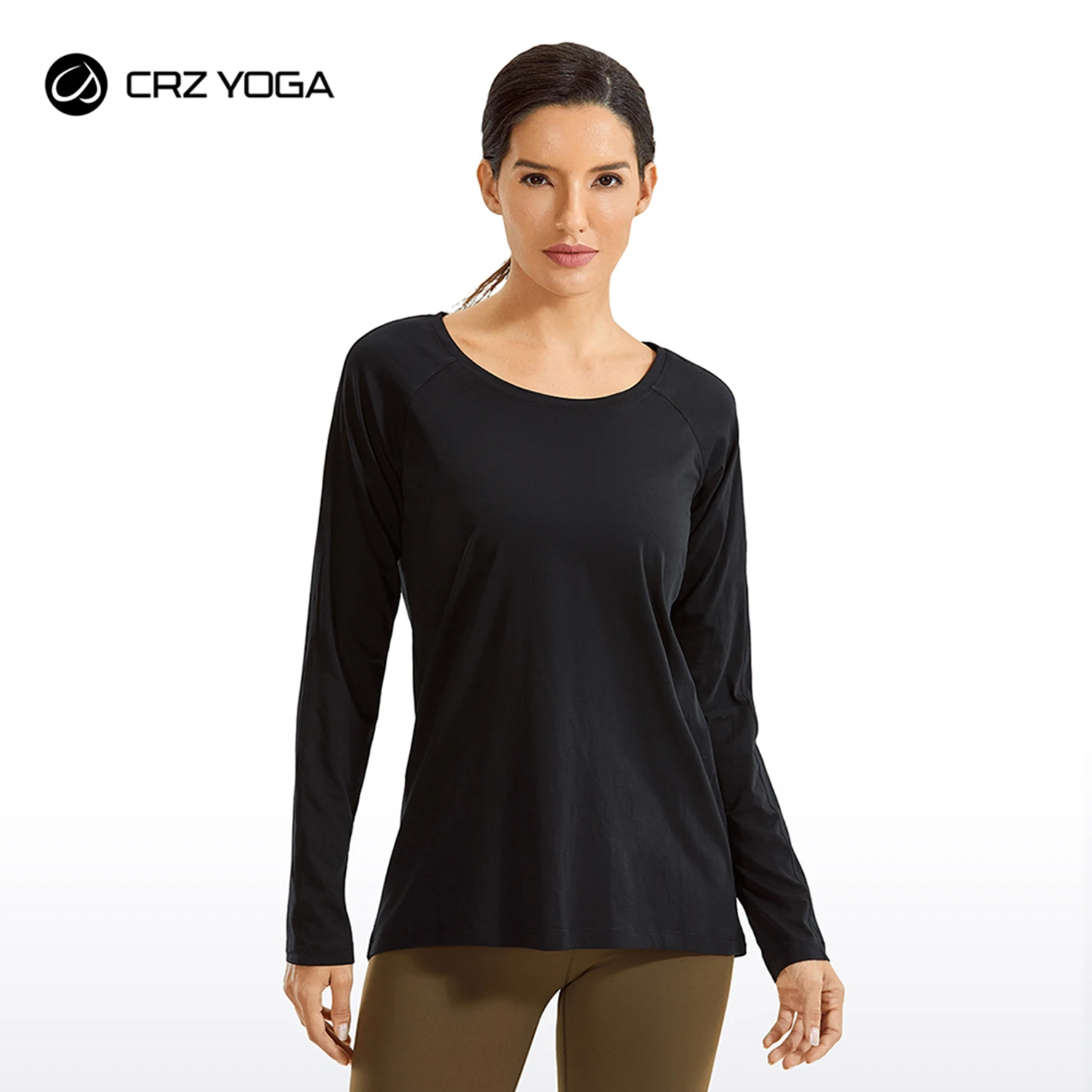 

Женская футболка из хлопка Pima с круглым вырезом и длинным рукавом для занятий йогой, спортивный топ