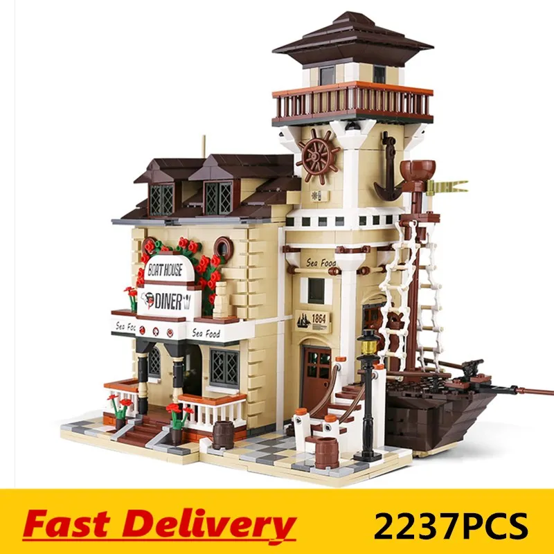 Конструктор DHL Streetview игрушки лодочный дом модель закусочной сборные блоки