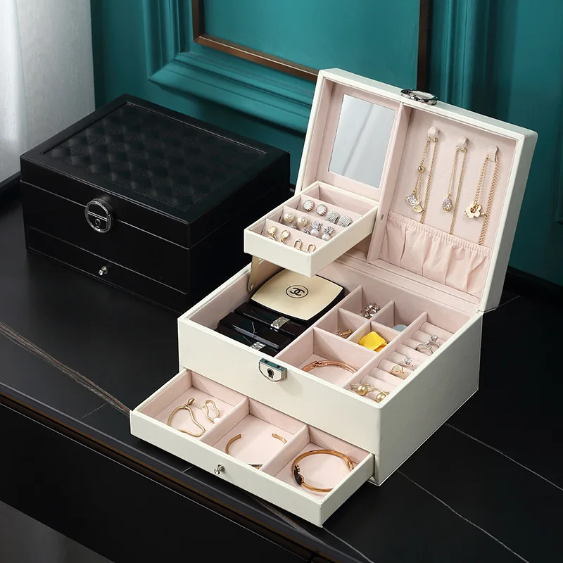 VoltaBox 2021 New Version Large Capacity Jewelry Box Three Layer Drawer Cosmetic Box Ear Stud Earring Storage Necklace Box