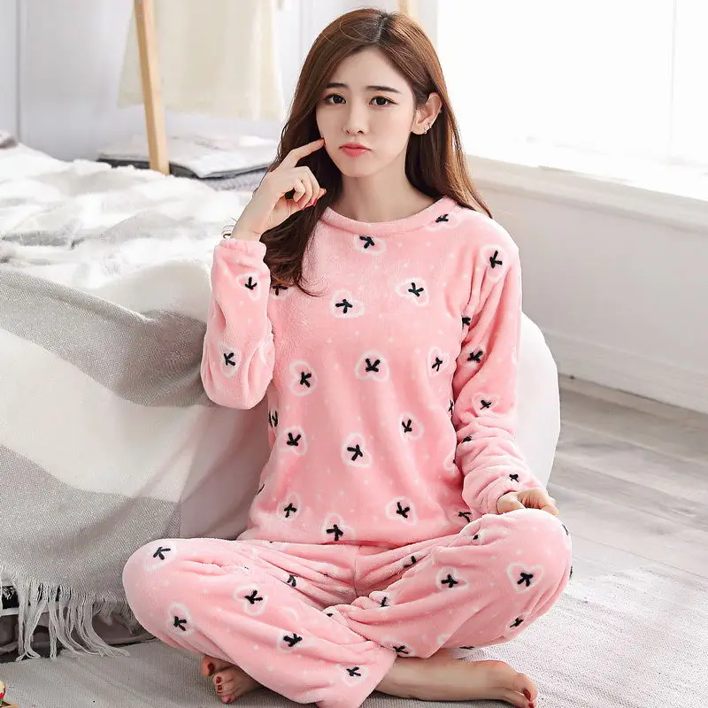 Зимние фланелевые пижамные комплекты для женщин пижамный комплект женская