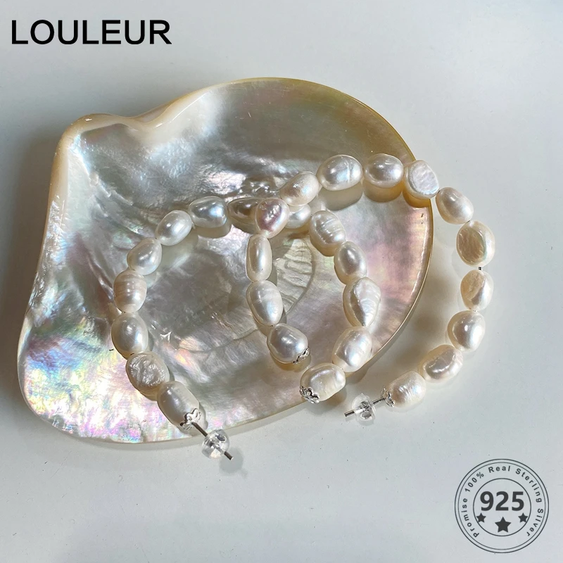 Серьги LouLeur с жемчугом в форме барокко серьги из серебра 925 элегантные женские