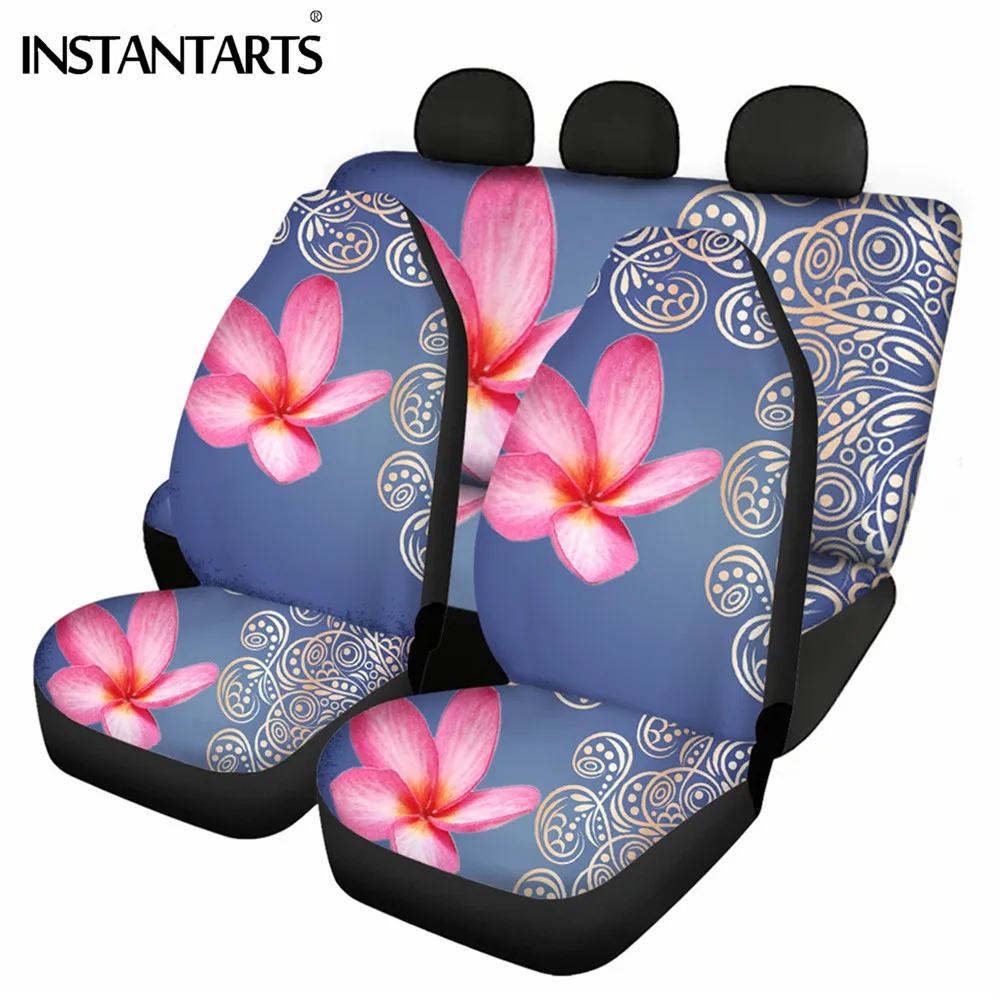 

INSTANTARTS Fashion Car Seat Cover Hawaiian Polynesian Tribal Plumeria Printed Protector Cover Cushion Pad Mat for Auto Supplies