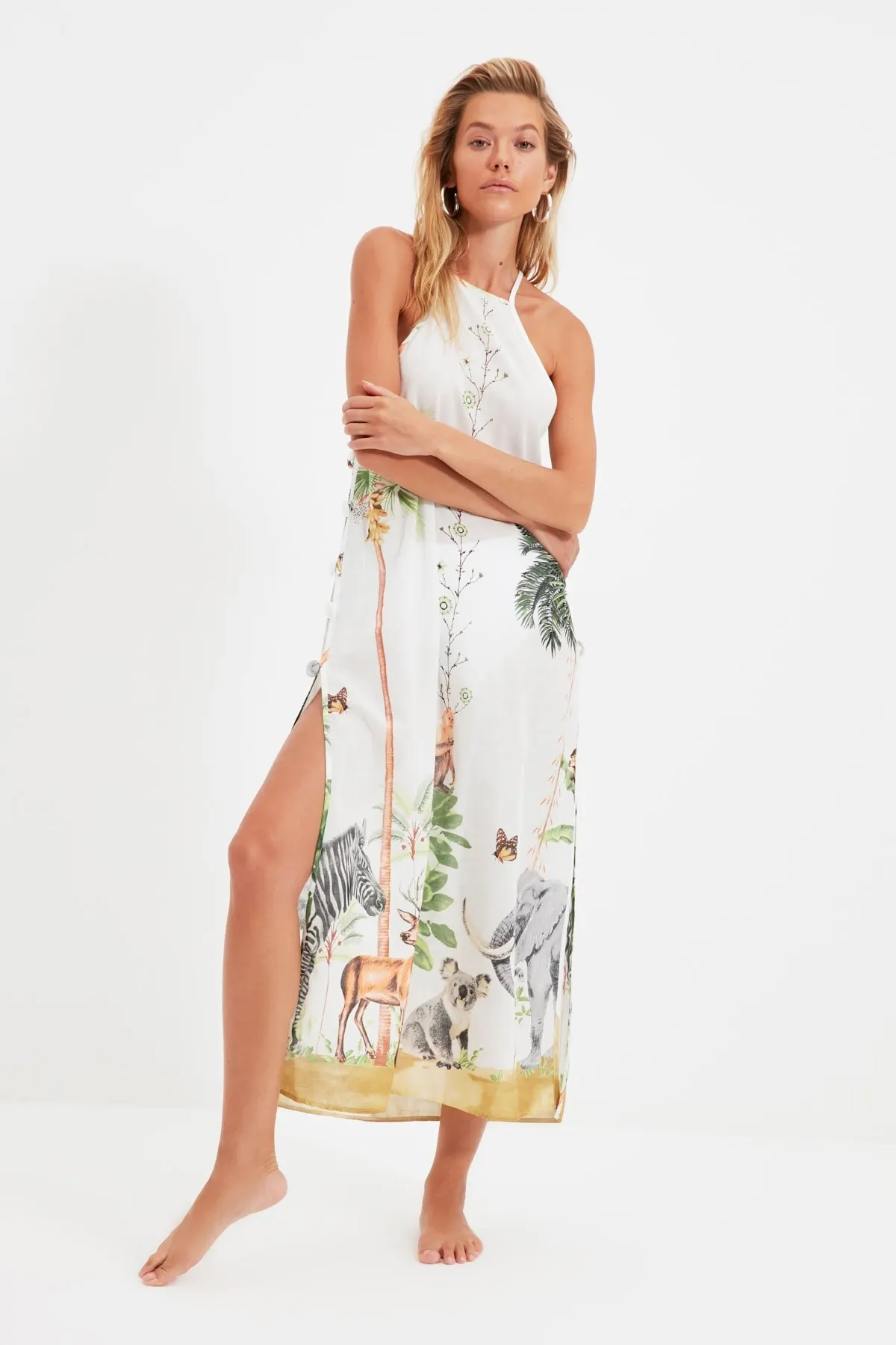 

Женское пляжное платье с тропическим узором