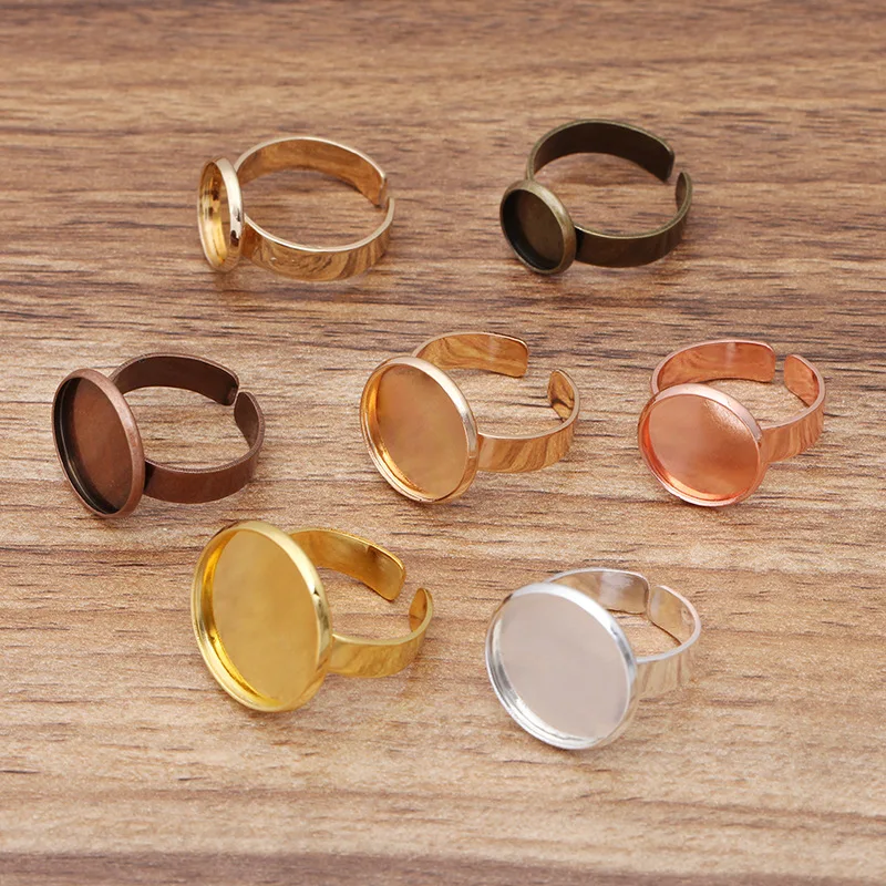 

Регулируемые Пустые Открытые Кольца-кабошоны 200 шт., камея 10, 12, 14, 16, 18, 20 мм, круглые кольца-кабошоны, базовые настройки, фурнитура для ювелирных изделий «сделай сам»