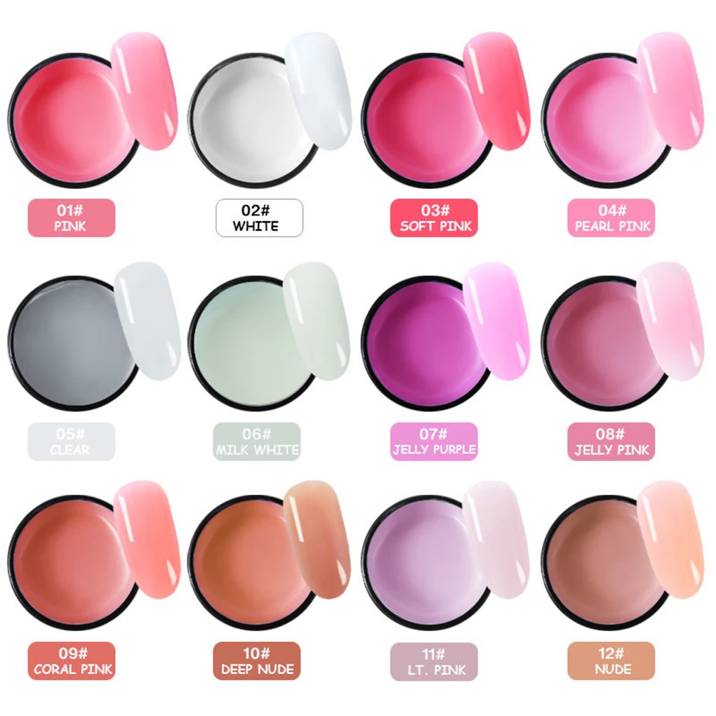 

Builder Gel 15ml Nail Art Natural Pink Clear Camouflage Color Extend Nail Gel 12 colors Finger Extension Nail Crystal Gel