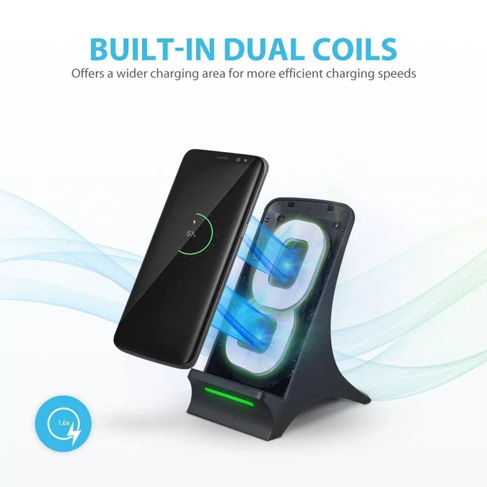 Беспроводное зарядное устройство 2-Coil Qi Stand Быстрая зарядка с охлаждающим вентилятором для iPhone 8 10 X samsung Note 8 S6/S7 Edge Pad док-станция