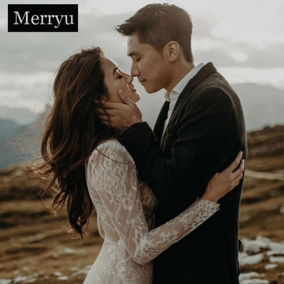 Богемное винтажное кружевное свадебное платье с длинными рукавами 2020 v образным