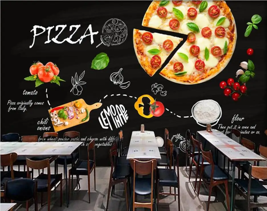 

Пользовательские черные расписанные вручную итальянские пиццы магазин Западная обои для ресторана