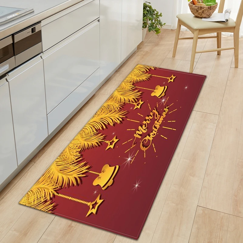 

Christmas Red Kitchen Mat Xmas Bedroom Entrance Doormat Home Floor Decoration Living Room Carpet Bathroom New Year Non-Slip Rug