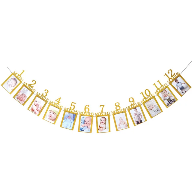 gold number 12 месяцы фоторамка баннер Baby 1st декорации с днем рождения Baby Shower 1st для маленьких мальчиков девочек мой первый год вечерние поставки - Цвет: gold number