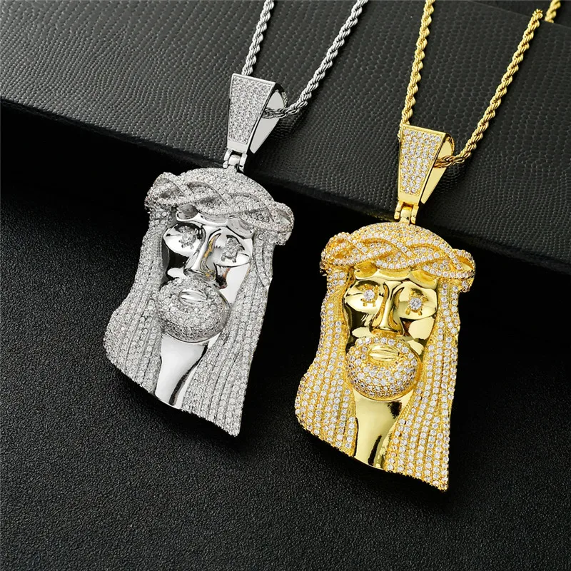 Iced Out Jesus Corolla Big Pendant Mens Hip Hop Necklace With Chain Fashion CZ Stone Necklace For Man Women Gift