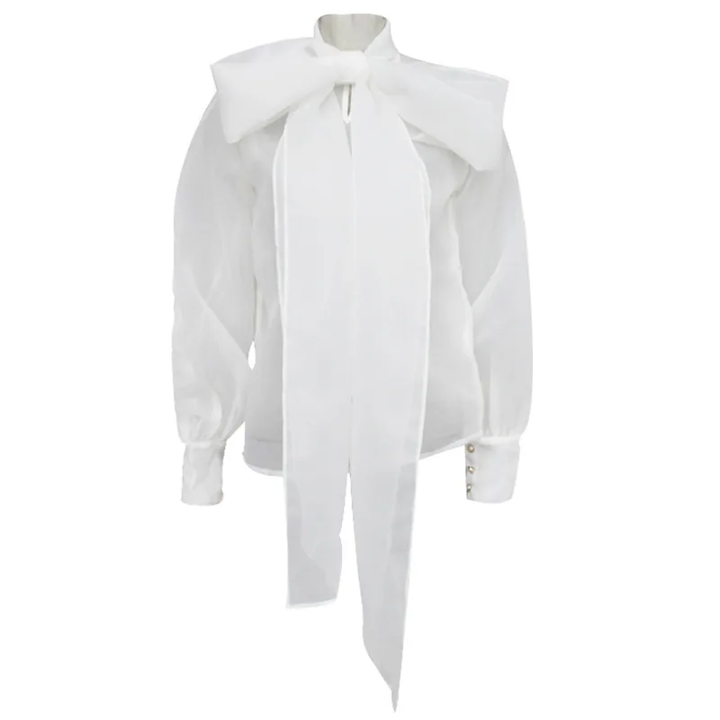 Женские блузки из органзы OCEANLOVE однотонные с большим бантом высокая мода Ropa Mujer