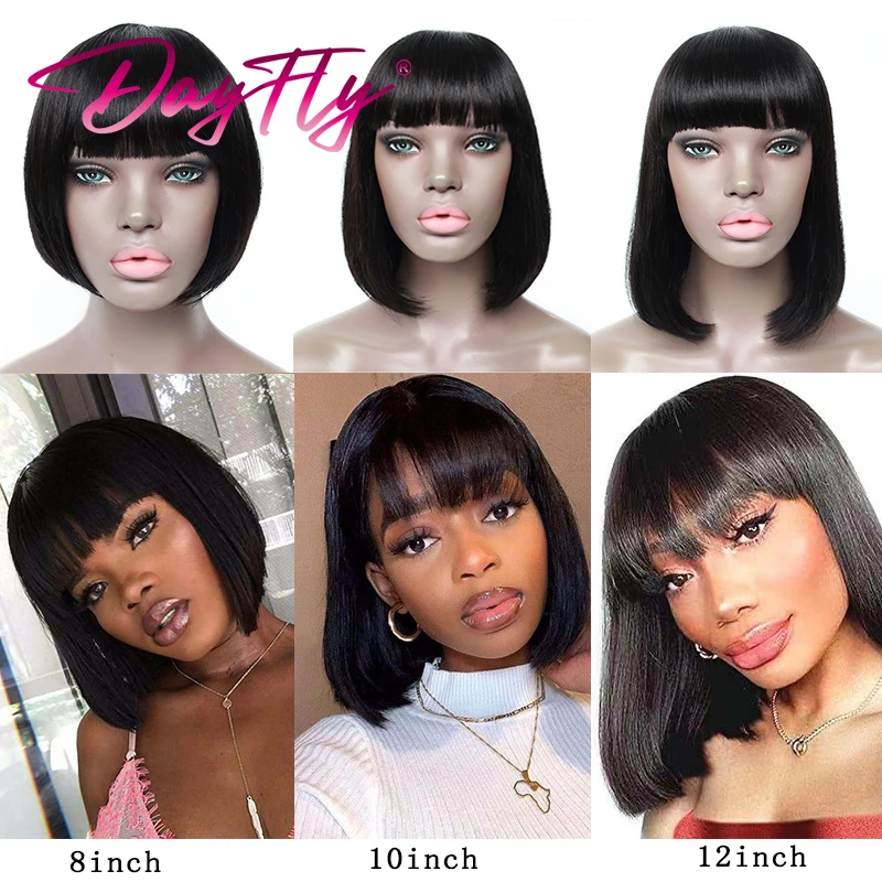 

Peruvian Bob Wig 100% Human Hair With Bangs Short Bone Straight Human Hair Wig T1b 30 27 99j Ombre Wigs 150% Colored Wigs Remy