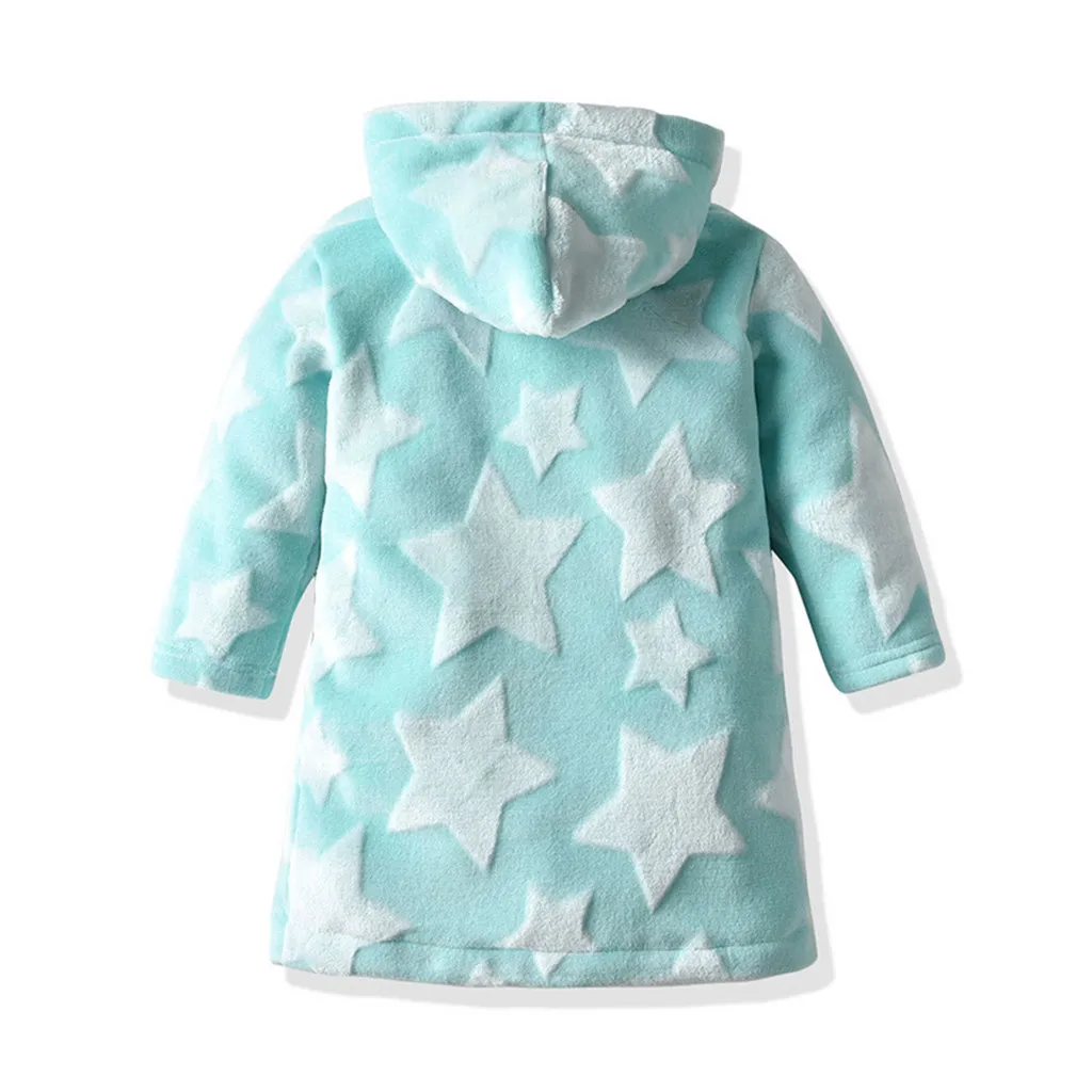 Toddler Kids Boys Girls Flannel Bathrobes Robes Towel Night-gown Sleepwear Star Hooded Children Kid Bath Robes Pajamas Sleepwear