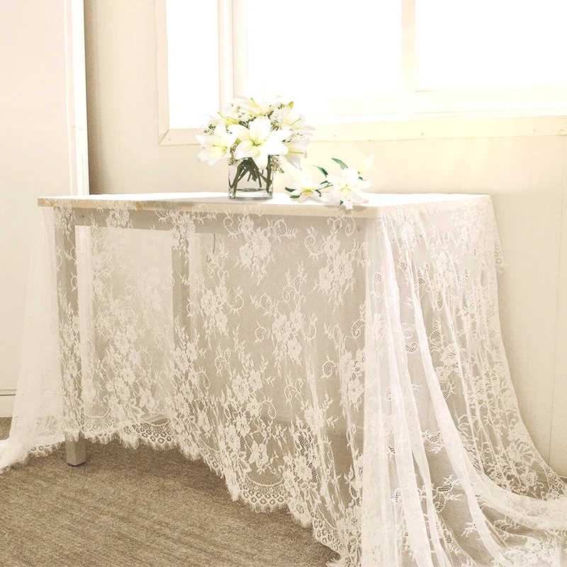 150cm*300cm French retro lace fabric white hollow mesh embroidery wedding dress accessories tablecloth curtain | Дом и сад