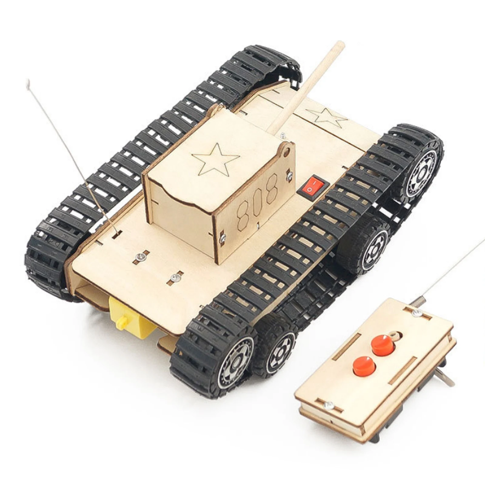 Hand Made DIY Wooden Remote Control RC Tank Model Creative STEM Toys Science Experiment Kit Assembled Material Wood Puzzle Toys science expriment infrared sensor alarm diy stem toy wood assemblekids science education toys puzzle kits creative
