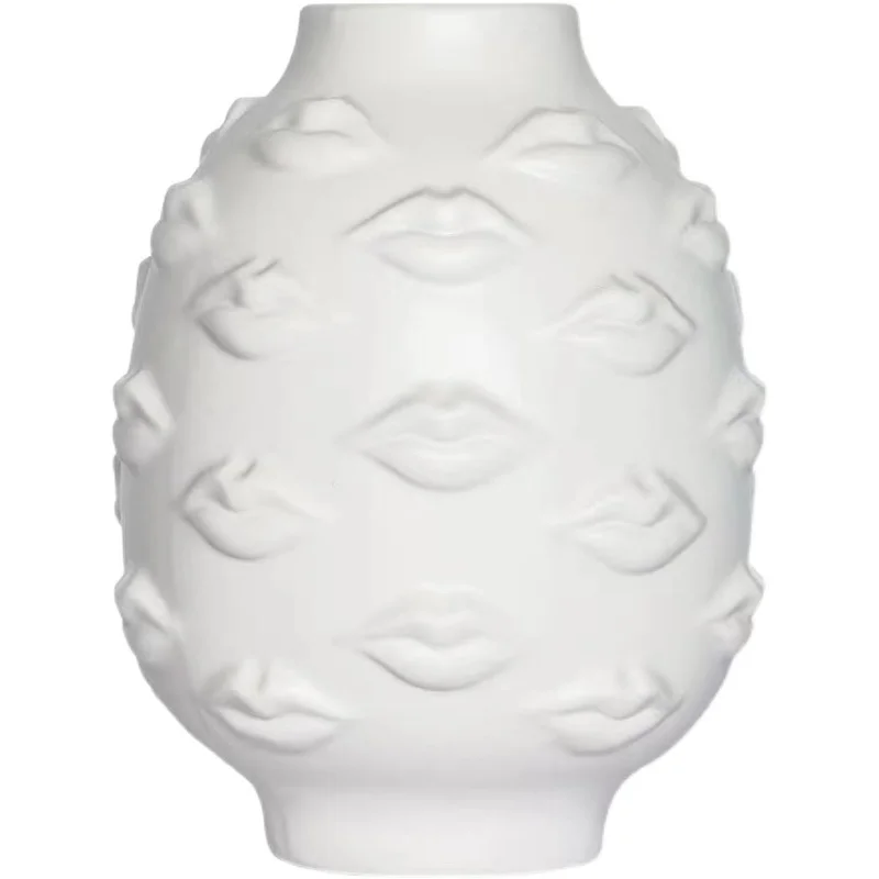 

Nordic face white ceramic sculpture Vase Decoration modern soft decoration living room creative flower arrangement light luxury