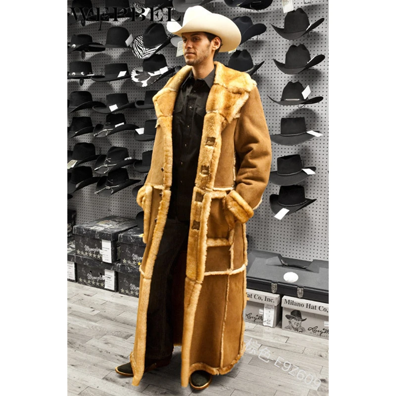 

WEPBEL Men's Winter Long Sleeve Turn Down Collar Thicken Fleece Long Jacket Lamb Wool Warm Coat Jacket Gentlemen Coat Outwear