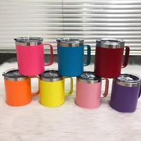 80pcs/Lot 12oz Double Wall Stainless Steel Handle Cup Gift Mugs Coffee Water Cups With Lid For Home Office Drinking