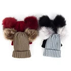 Emmababy зимняя теплая шапка с двумя меховыми помпонами для мальчиков и девочек