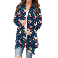 winter new long sleeve cardigan tops outerwear women christmas vintage print casual oversized ladies jackets and coats femme