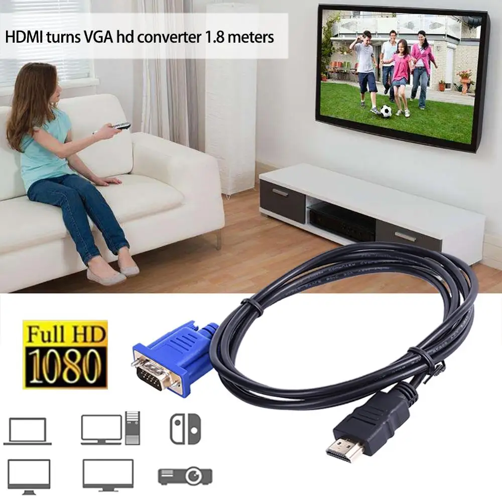 Tonbux 1 8 м HDMI кабель папа-VGA HD-15 папа 15Pin адаптер конвертер 5FT 1080P HD сплиттер