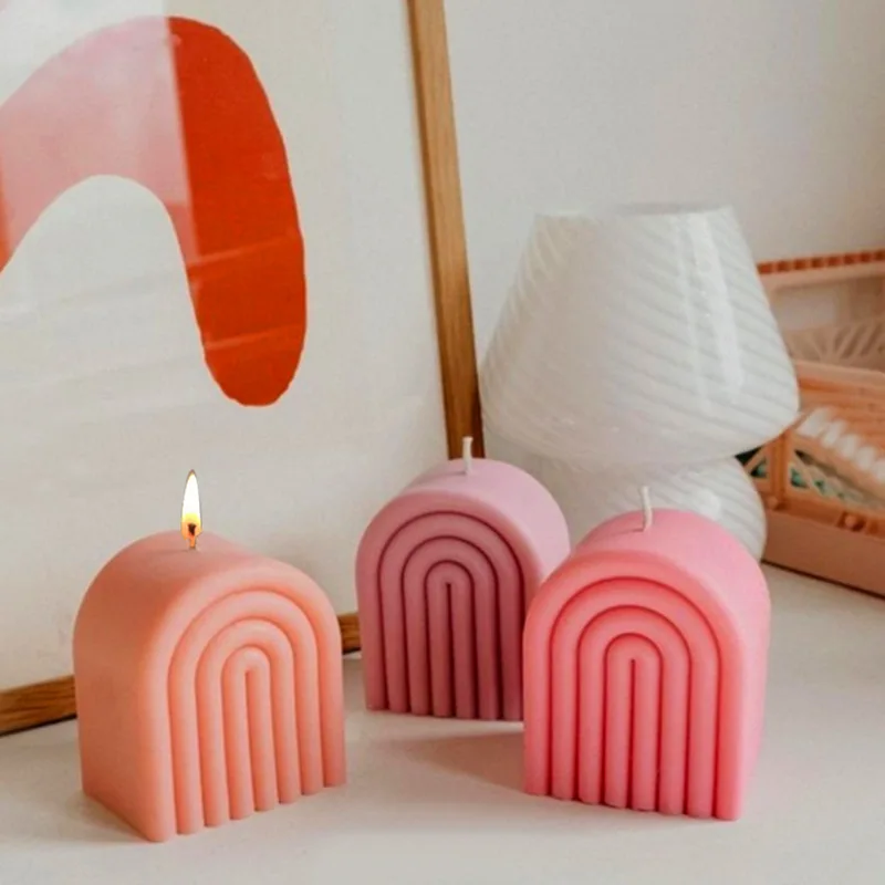 

New DIY 3D Rainbow Arch Candles Mould Gypsum Crafts Home Plaster Scented Candle Soap Molds Aromatherapy Candle Silicone Mold