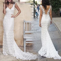 yilinhan 2021 backless lace mermaid wedding clothes dress sleeveless wedding gown bride dresses elegant party white dress women