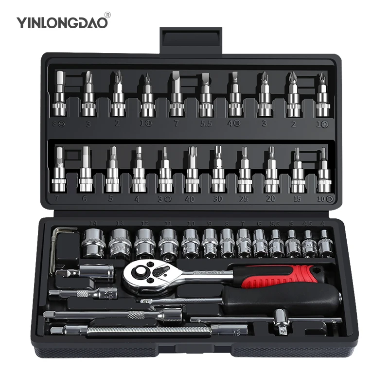 46pcs1/" Автомобильные Инструменты для ремонта мотоцикла Трещоточный ключ набор приводной разъем комплект ключей Набор отверток Набор торцевых головок DIY Toos