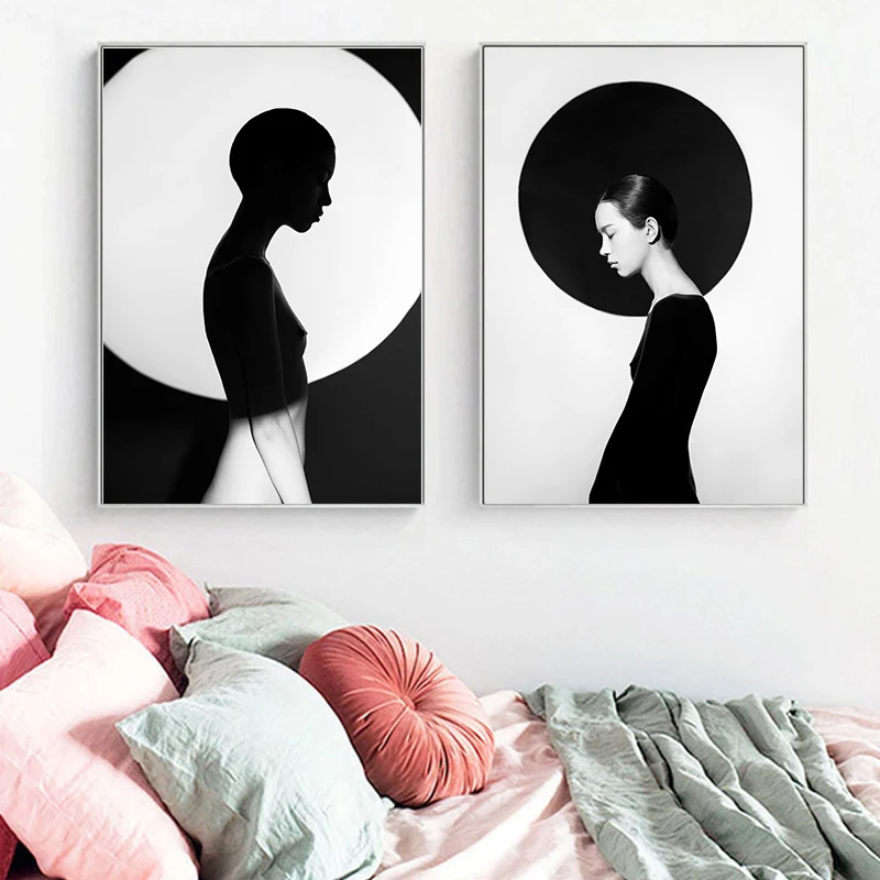 Модные черно белые холщовые художественные Плакаты для девочек принты