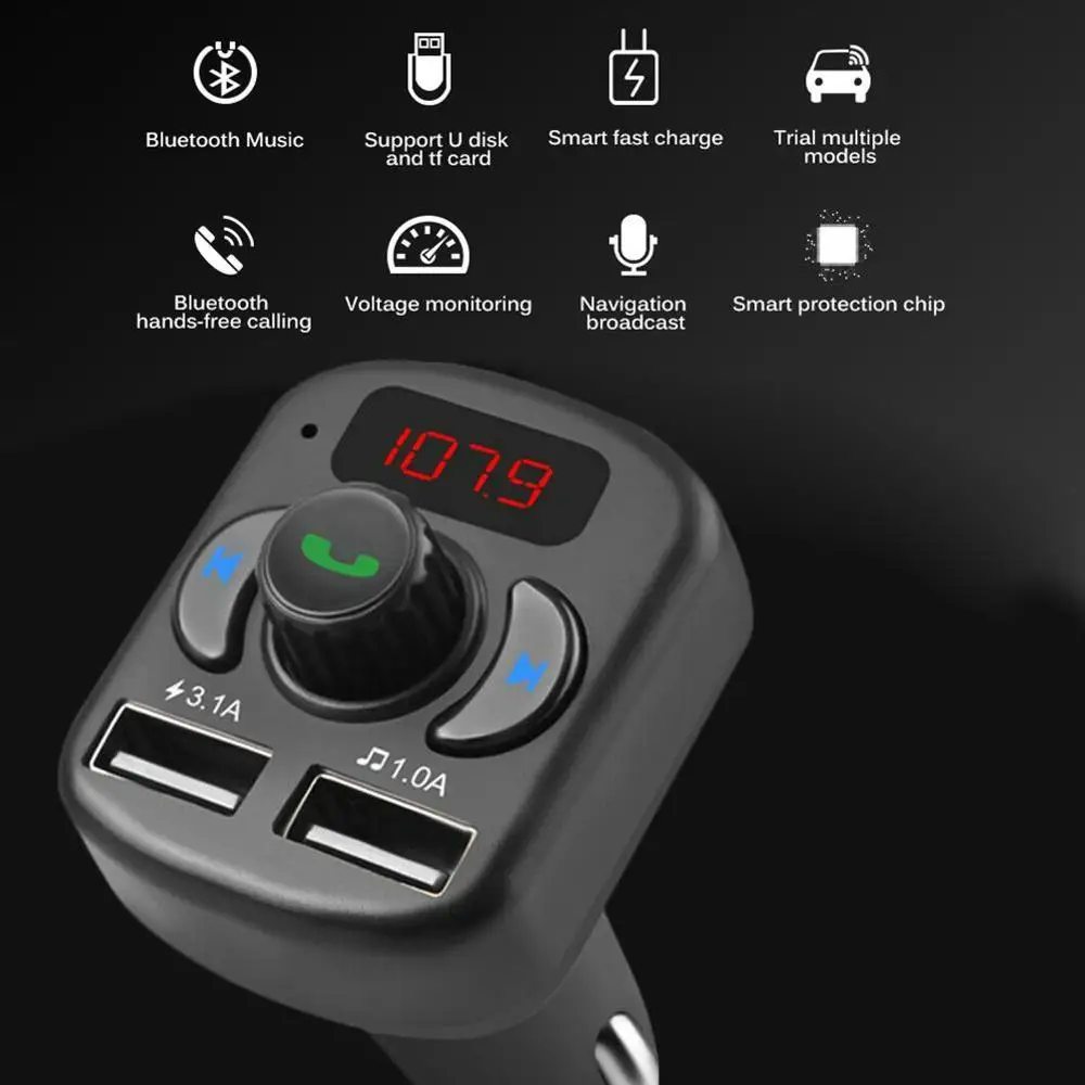 

FM Transmitter Aux Modulator Bluetooth 5.1 Handsfree 3.1A MP3 Charge USB Car Quick Kit Car Car Player Dual with Audio Charg Y7Q1