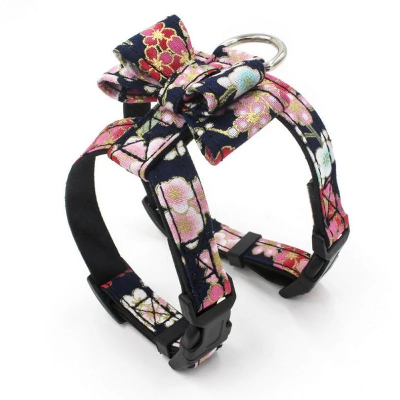 Японский Стиль печатных сундук для собак ремень хлопчатобумажной ткани с бантом